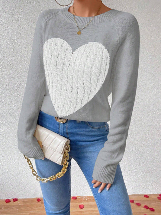 Joanna | Women's Heart Long Sleeve Crewneck Sweater
